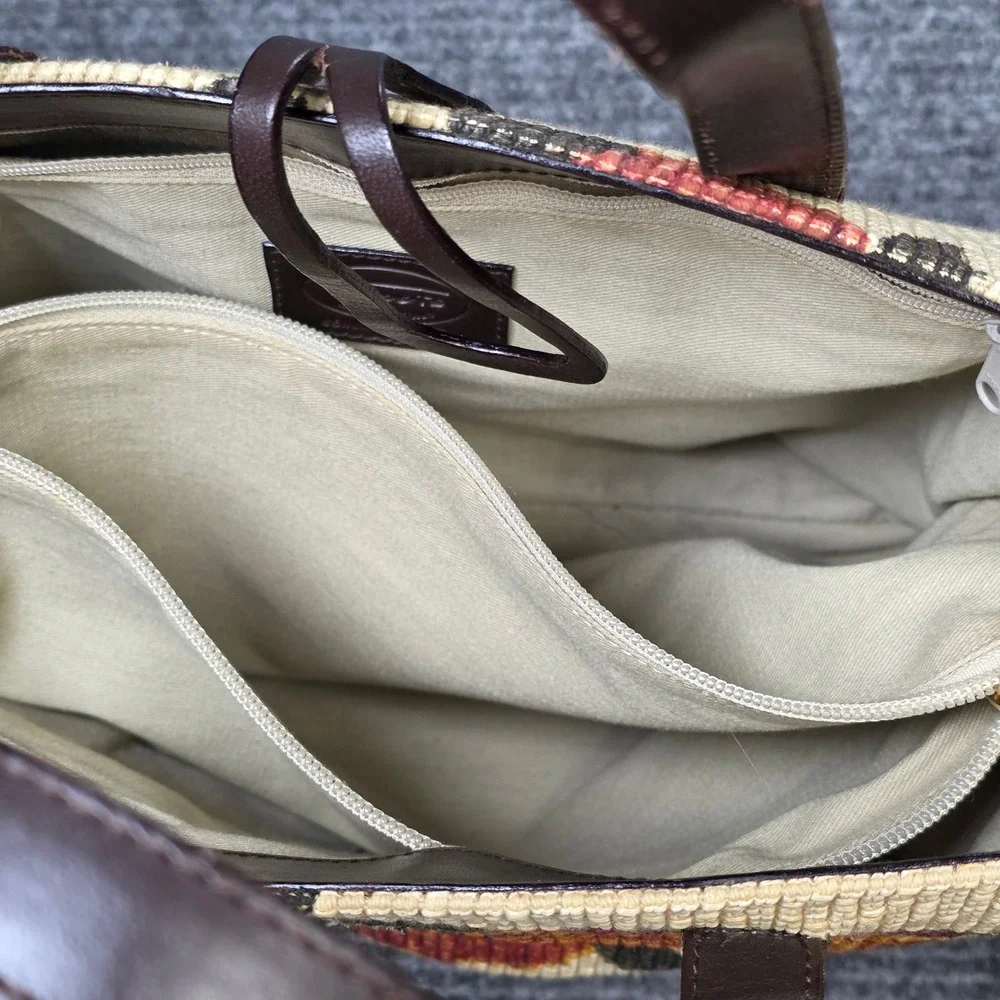 Talbots Floral Tapestry Tote Bag‎ Cream Made in Italy Leather Trim Rose Print